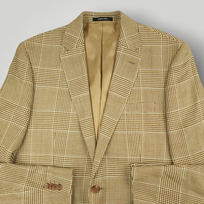Silk Linen Wool Prince of Wales Check Sport Coat 42L