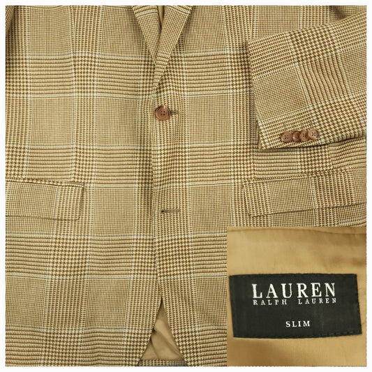 Silk Linen Wool Prince of Wales Check Sport Coat 42L