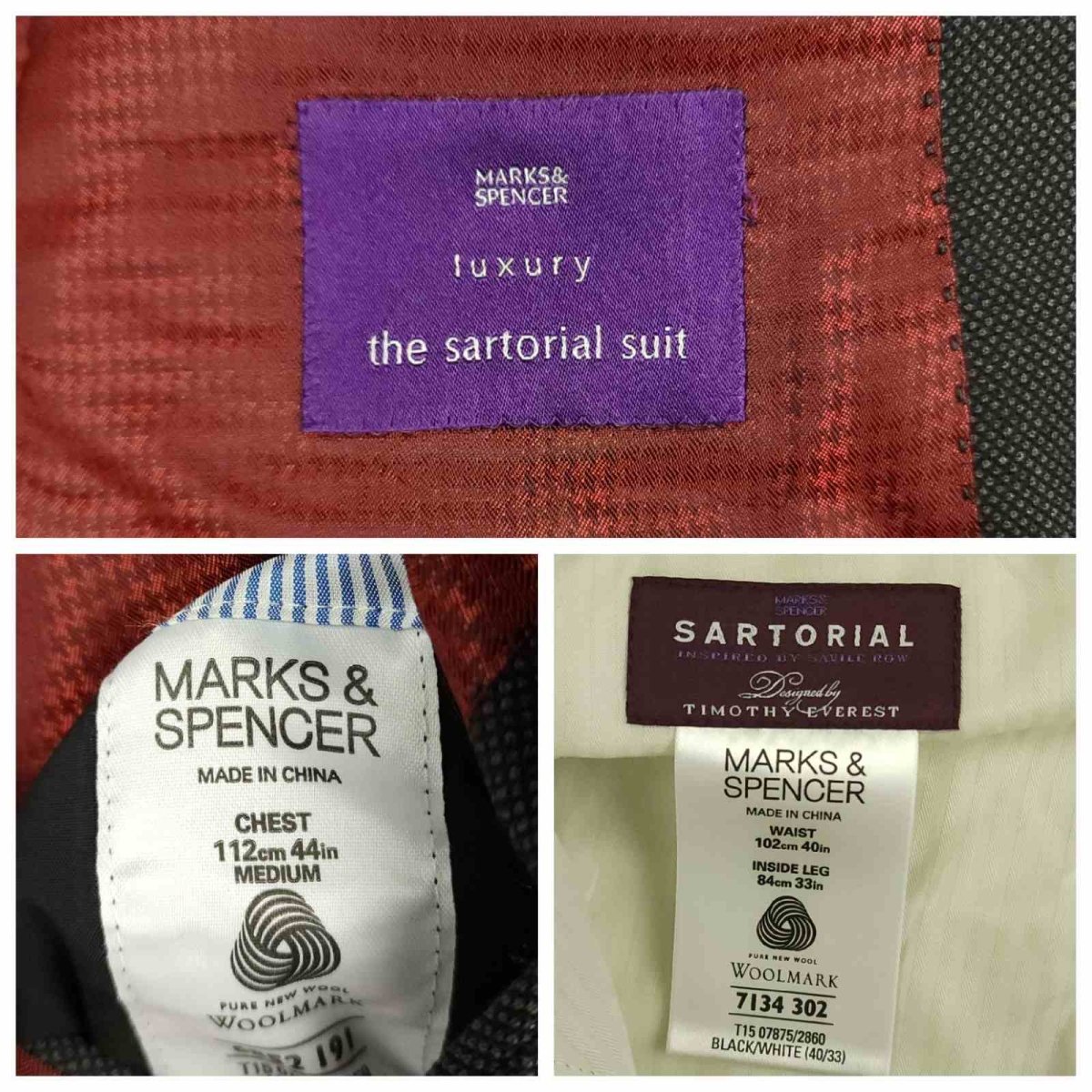 M&S The Sartorial Wool Birdseye 2 Pc Suit 44R/39S