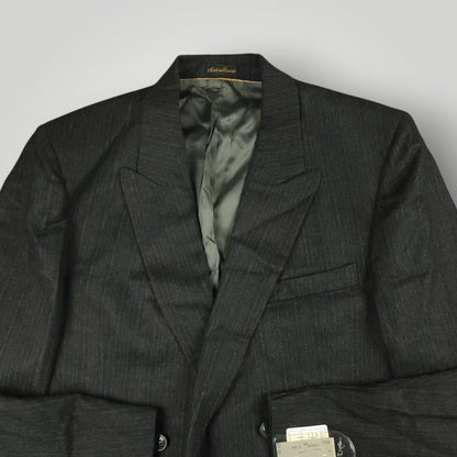 Vintage 80s Classic Fit Wool Double Breasted Chalk Stripe Suit 43L/37