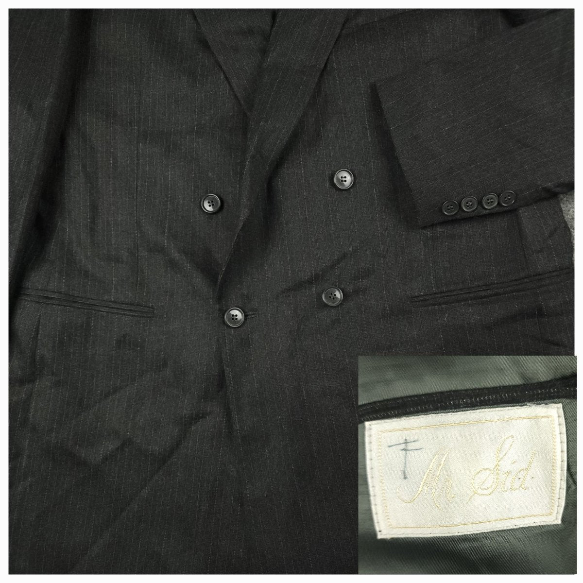 Vintage 80s Classic Fit Wool Double Breasted Chalk Stripe Suit 43L/37