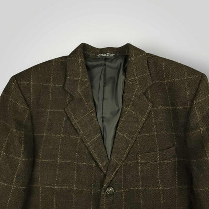 Vintage 90s Oleg Cassini Classic Fit Barleycorn Tweed Wool Overcheck Sports Coat 43S/44S