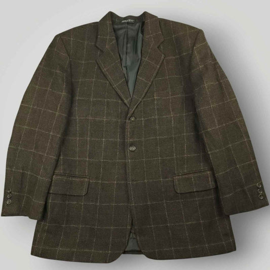 Vintage 90s Oleg Cassini Classic Fit Barleycorn Tweed Wool Overcheck Sports Coat 43S/44S
