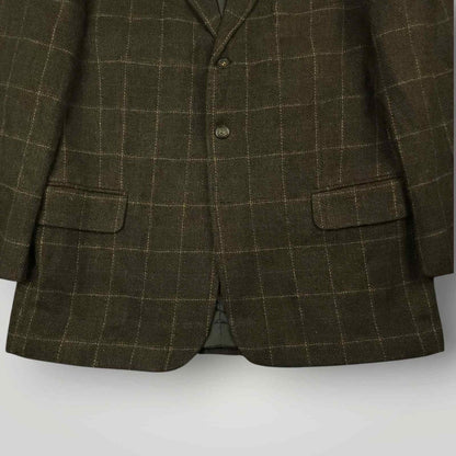 Vintage 90s Oleg Cassini Classic Fit Barleycorn Tweed Wool Overcheck Sports Coat 43S/44S