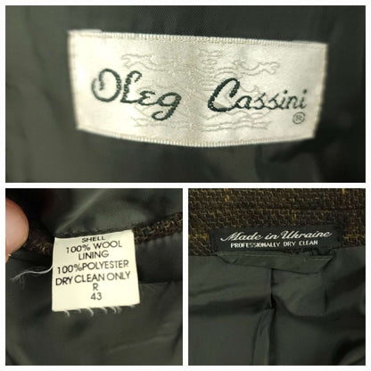 Vintage 90s Oleg Cassini Classic Fit Barleycorn Tweed Wool Overcheck Sports Coat 43S/44S