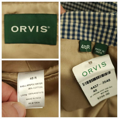 Orvis Cotton Blend Travel 3 Roll 2 Gingham Check Sport Coat 48R