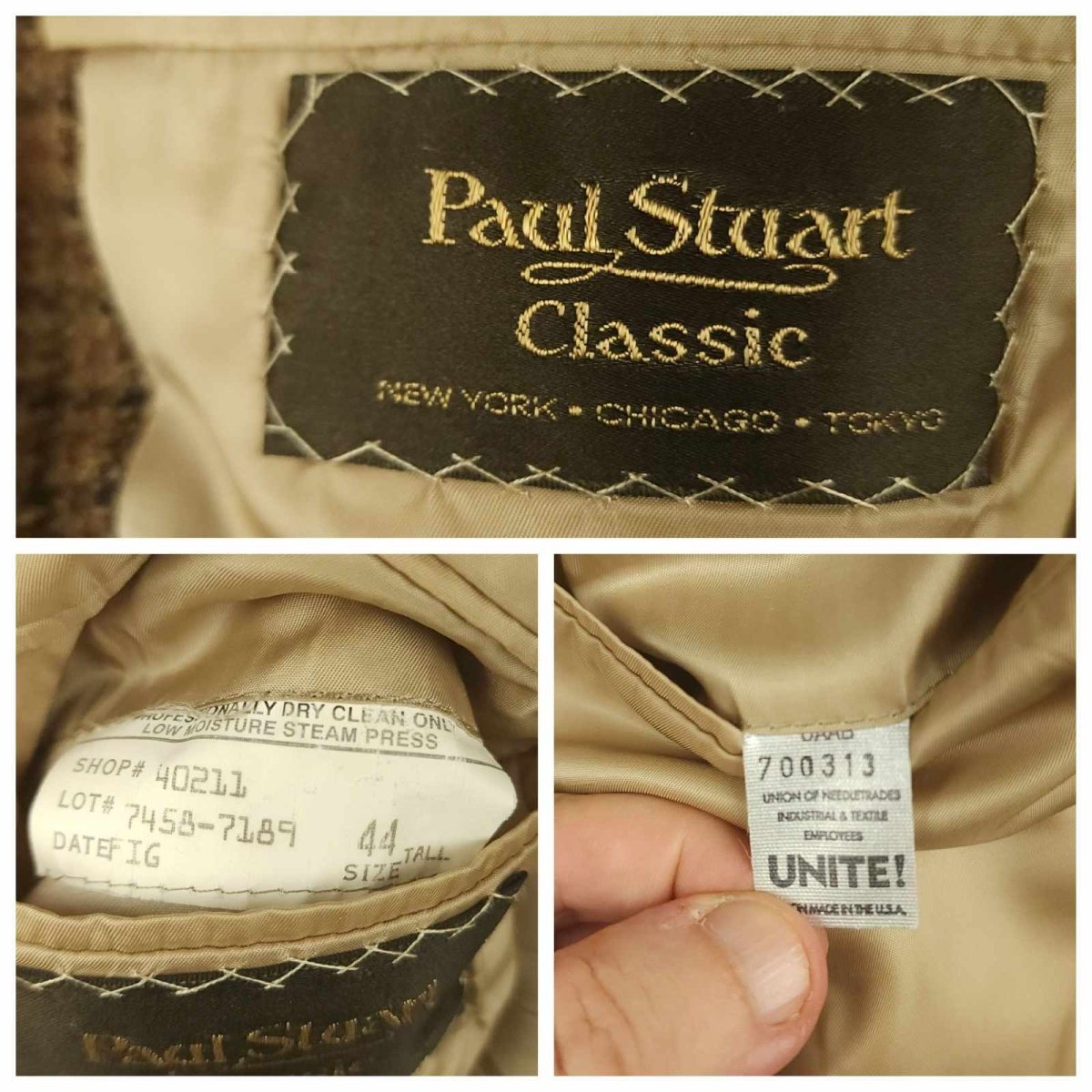 Vintage 90s Paul Stuart Slim Fit Gun Club Check Wool Sport Coat Mens 44L