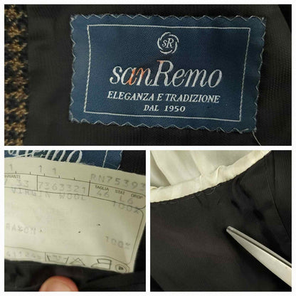 San Remo Houndstooth Italian Wool Wide Lapel Suit Jacket 46L