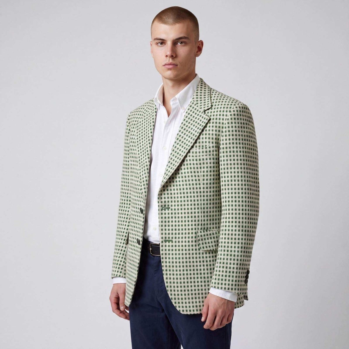Vintage 70s Retro Style Wide Lapel Travel Knit Check Sport Coat 42R