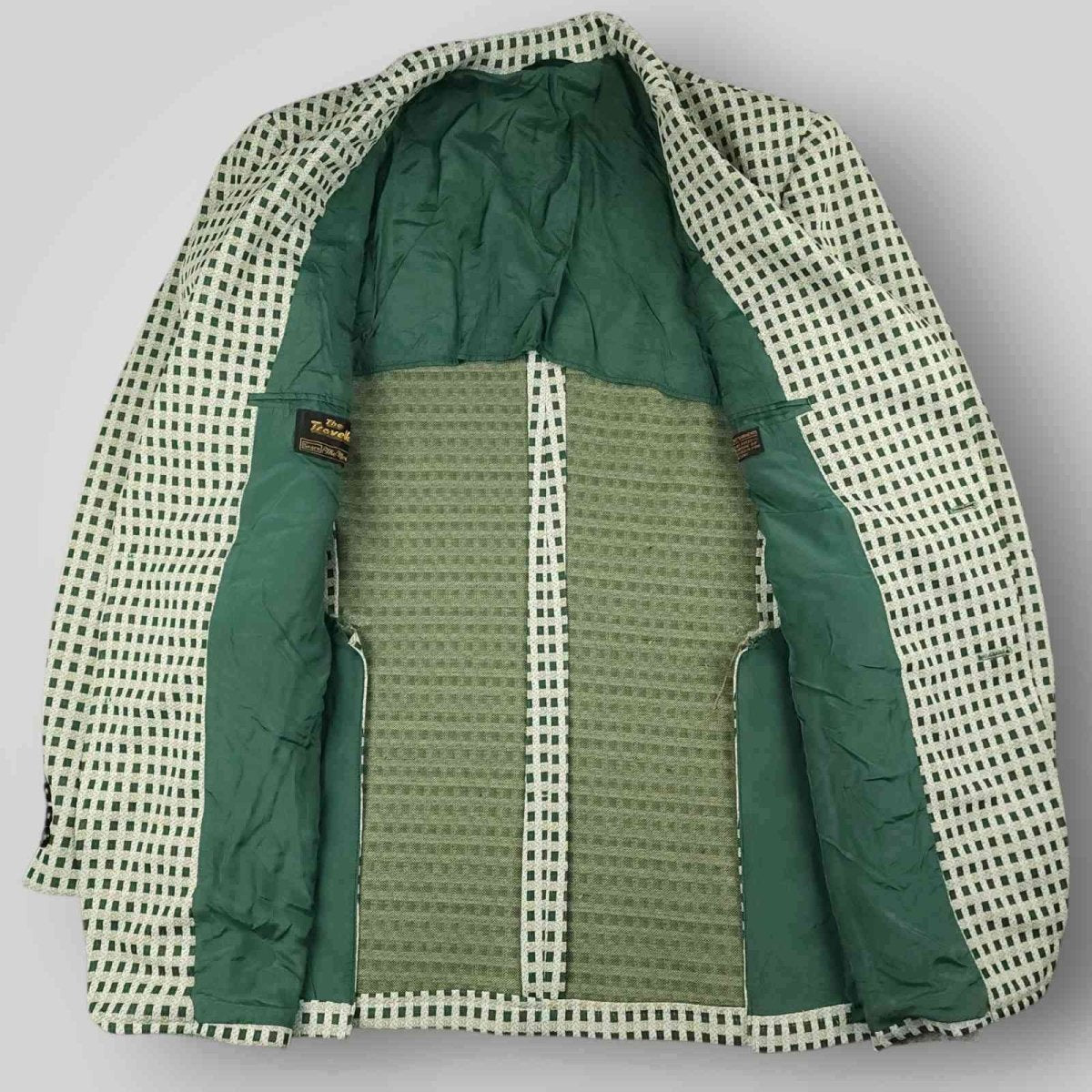 Vintage 70s Retro Style Wide Lapel Travel Knit Check Sport Coat 42R