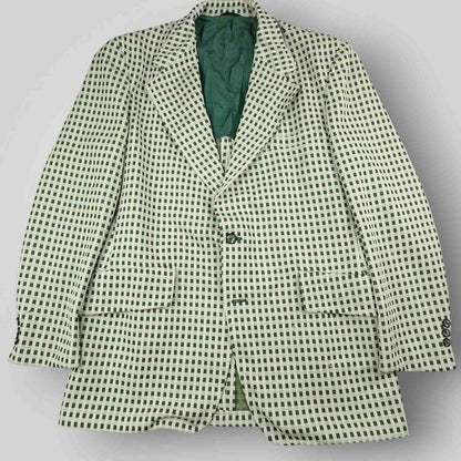 Vintage 70s Retro Style Wide Lapel Travel Knit Check Sport Coat 42R