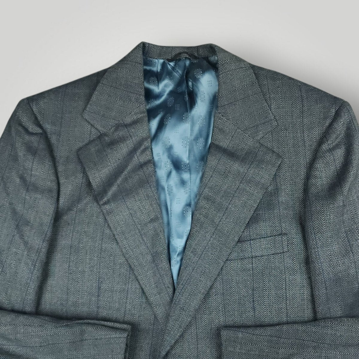 Vintage 90s Slim Fit Holland & Sperry Wool Herringbone Overcheck Metallic Wide Lapel Sport Coat 38S