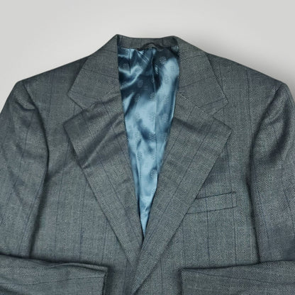 Vintage 90s Slim Fit Holland & Sperry Wool Herringbone Overcheck Metallic Wide Lapel Sport Coat 38S