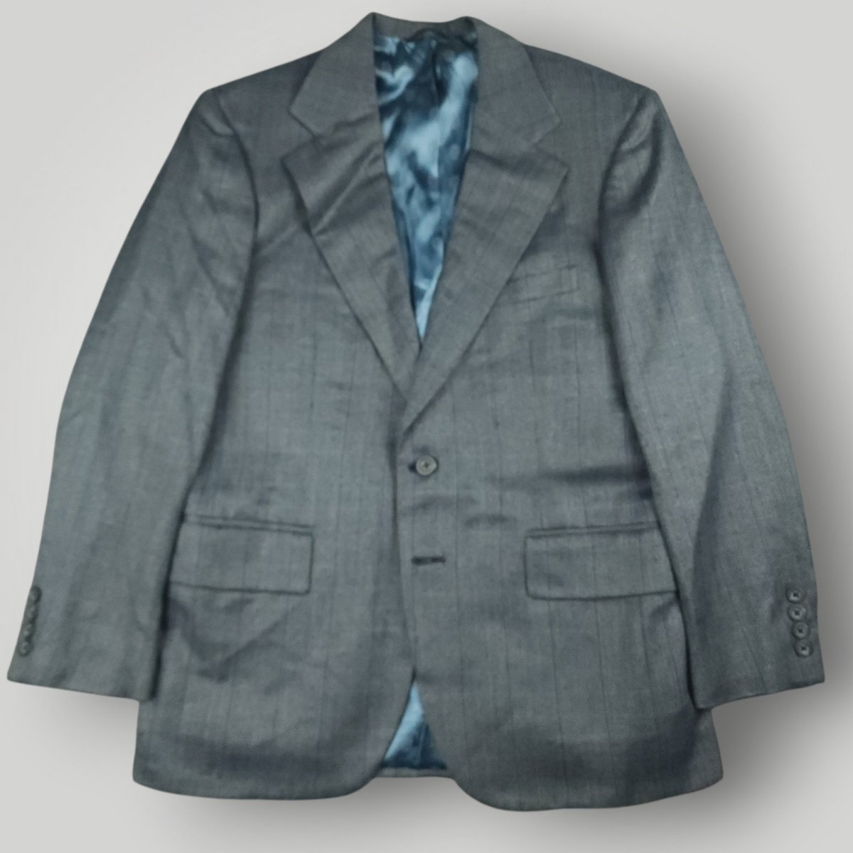 Vintage 90s Slim Fit Holland & Sperry Wool Herringbone Overcheck Metallic Wide Lapel Sport Coat 38S
