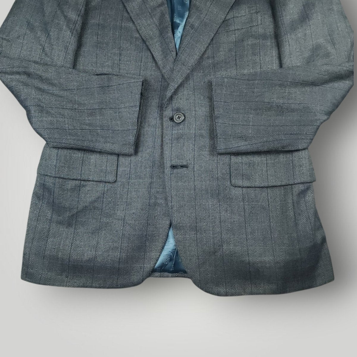 Vintage 90s Slim Fit Holland & Sperry Wool Herringbone Overcheck Metallic Wide Lapel Sport Coat 38S