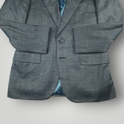 Vintage 90s Slim Fit Holland & Sperry Wool Herringbone Overcheck Metallic Wide Lapel Sport Coat 38S