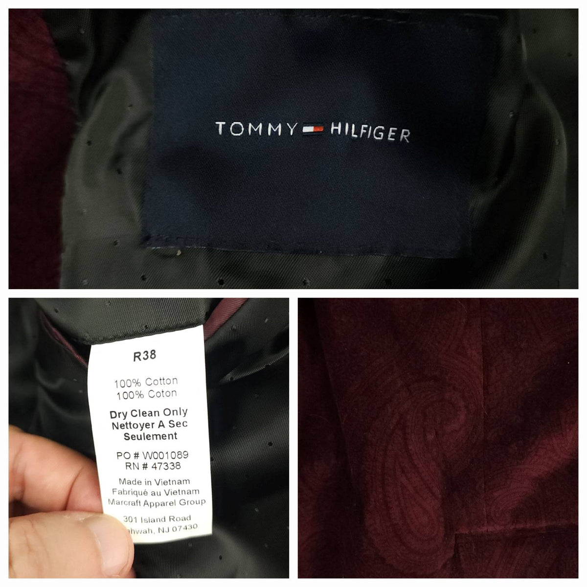 Tommy Hilfiger Modern Fit Crushed Velvet Embossed Paisley Sport Coat 38S