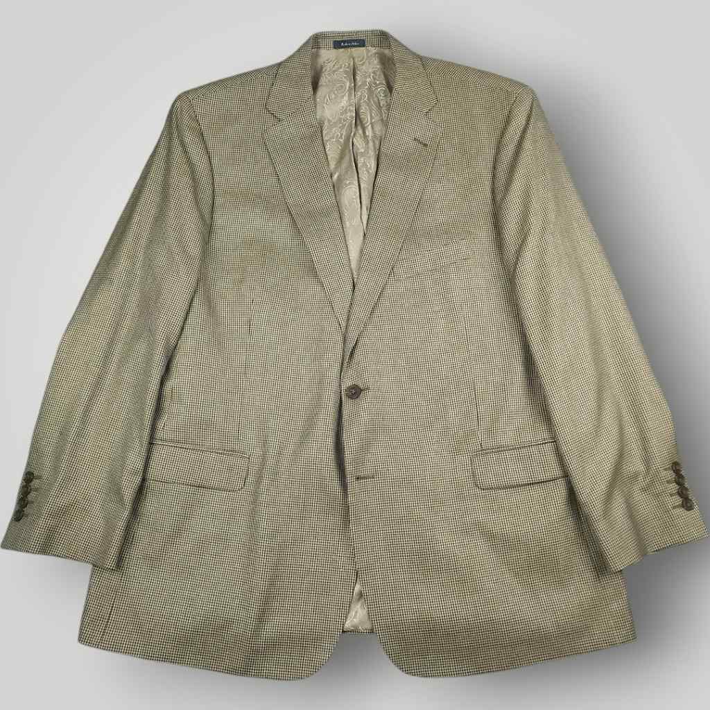 Open front view of Turnbury gray wool silk houndstooth sport coat showing full lining