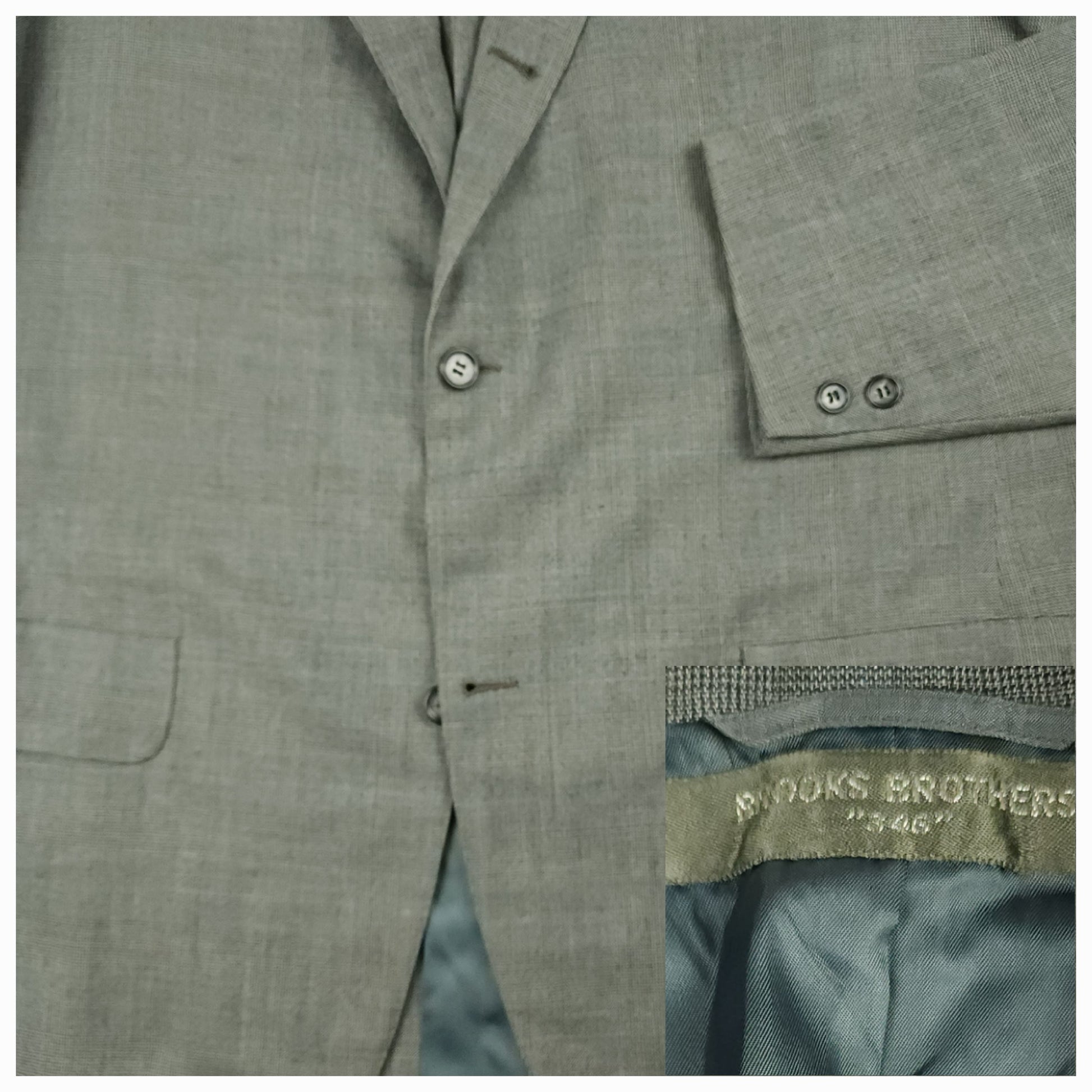 Close up of Brooks Brothers 346 sport coat showing flap pocket and button detail