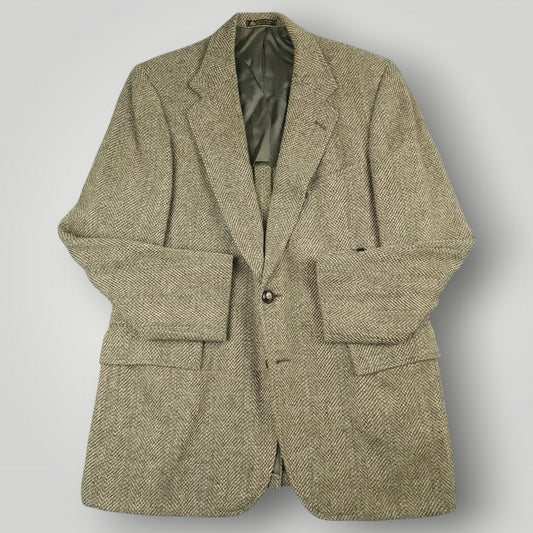 Vintage 60s Speckled Tropical Wool Tweed Herringbone Jacket 40R