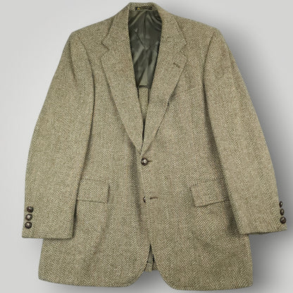 Vintage 60s Speckled Tropical Wool Tweed Herringbone Jacket 40R