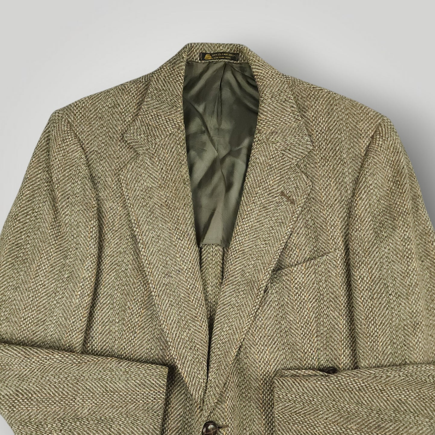 Vintage 60s Speckled Tropical Wool Tweed Herringbone Jacket 40R