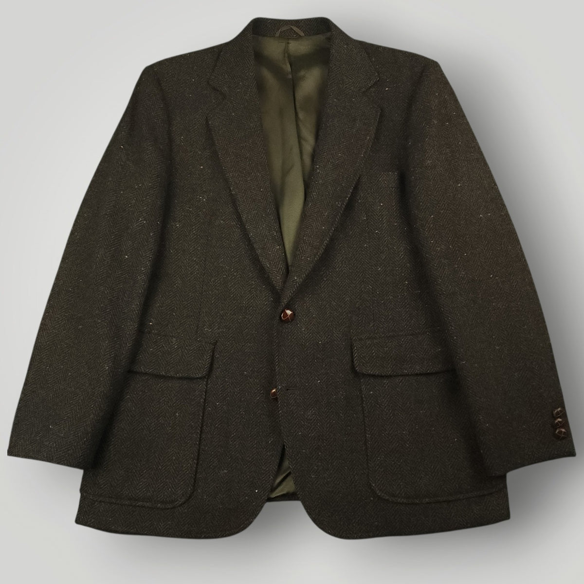 Vintage 70s Ivy Style Patch Pocket Speckled Tweed Jacket Mens 40S Wool Herringbone