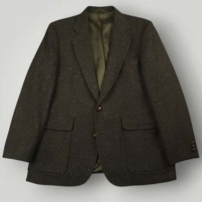 Vintage 70s Ivy Style Patch Pocket Speckled Tweed Jacket Mens 40S Wool Herringbone
