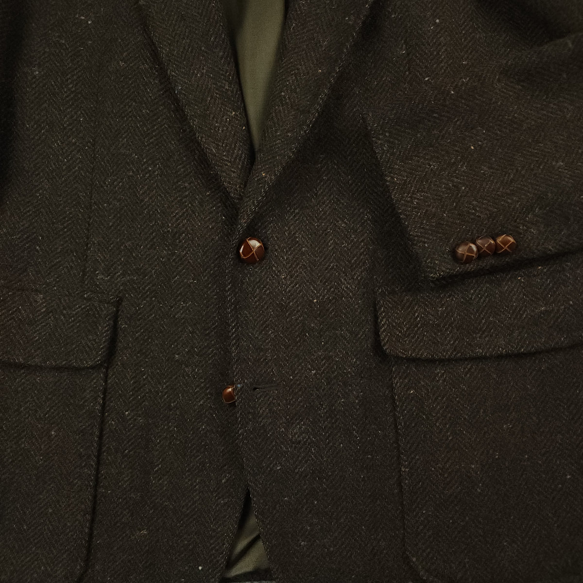 Vintage 70s Ivy Style Patch Pocket Speckled Tweed Jacket Mens 40S Wool Herringbone