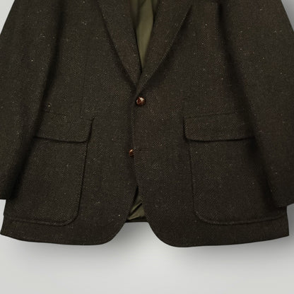 Vintage 70s Ivy Style Patch Pocket Speckled Tweed Jacket Mens 40S Wool Herringbone