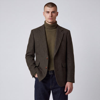 Vintage 70s Ivy Style Patch Pocket Speckled Tweed Jacket Mens 40S Wool Herringbone