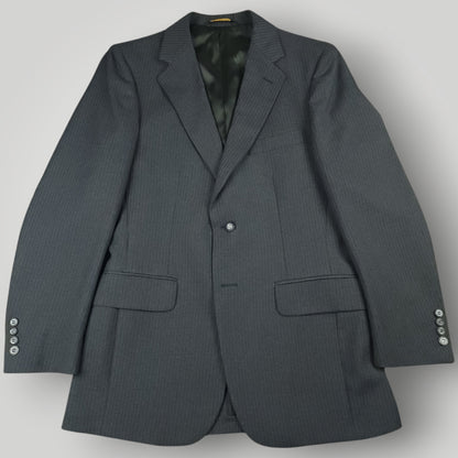 Front view of vintage steel blue pinstripe suit jacket