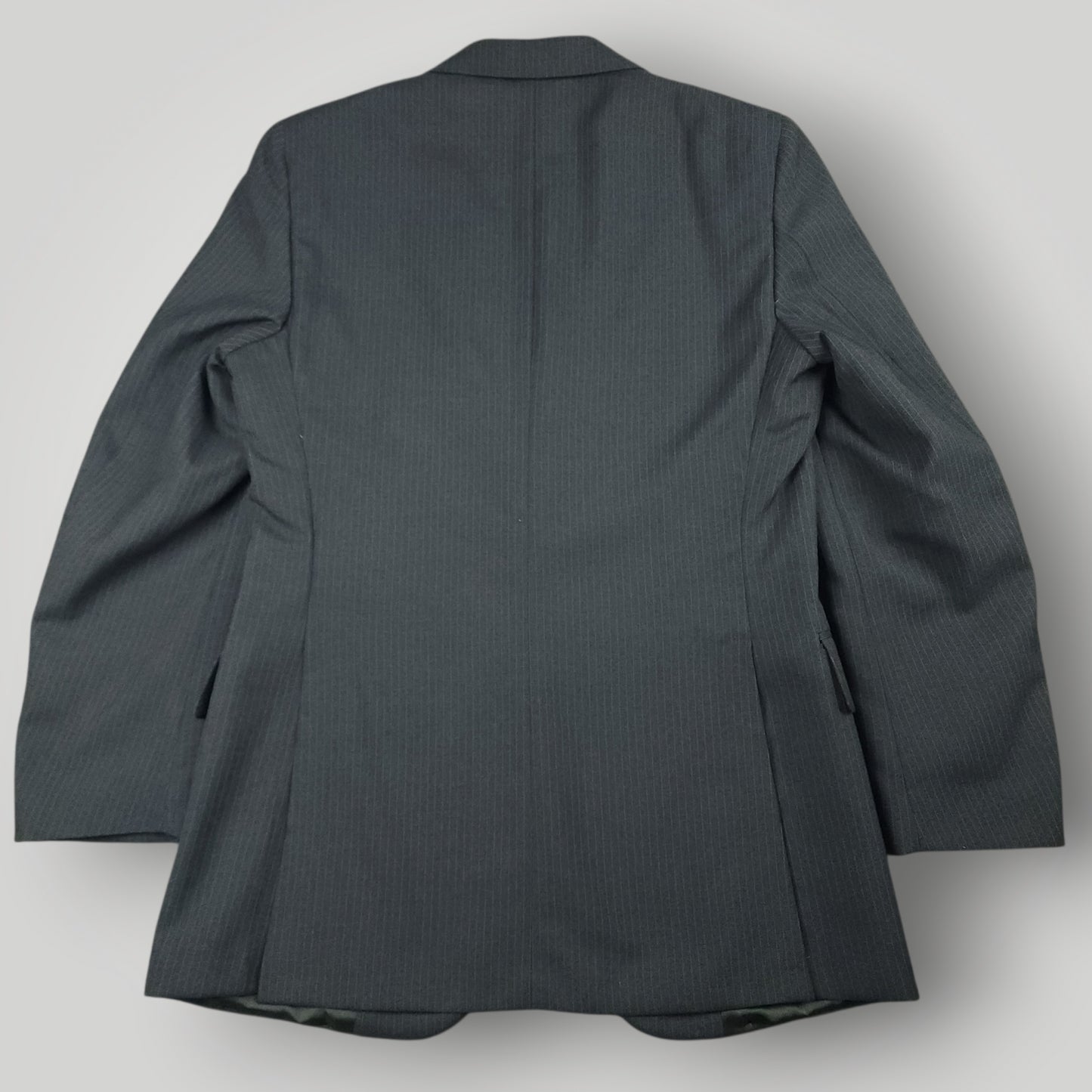 Rear view of vintage steel blue pinstripe suit jacket
