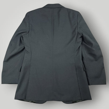 Rear view of vintage steel blue pinstripe suit jacket