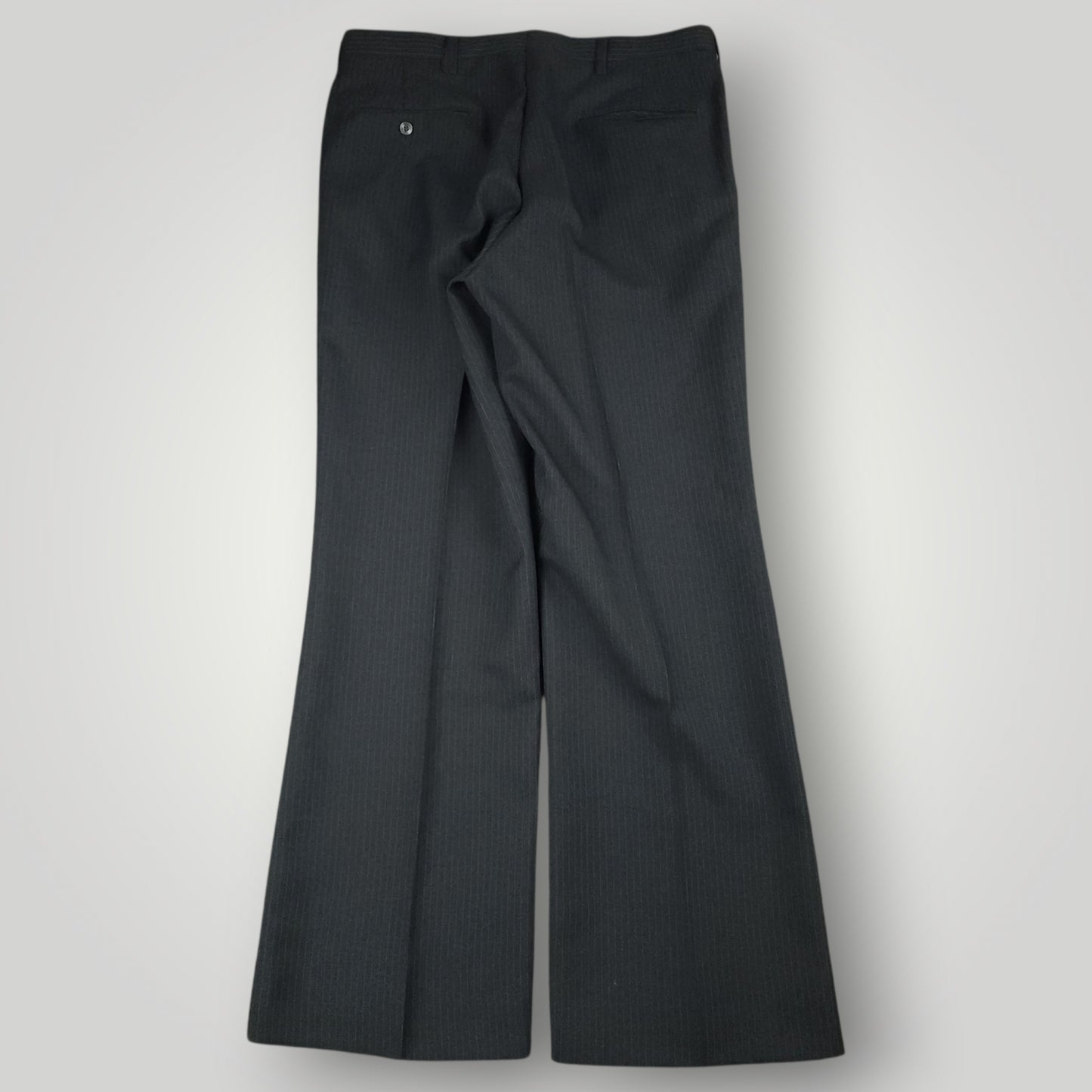Rear view of vintage steel blue pinstripe trousers