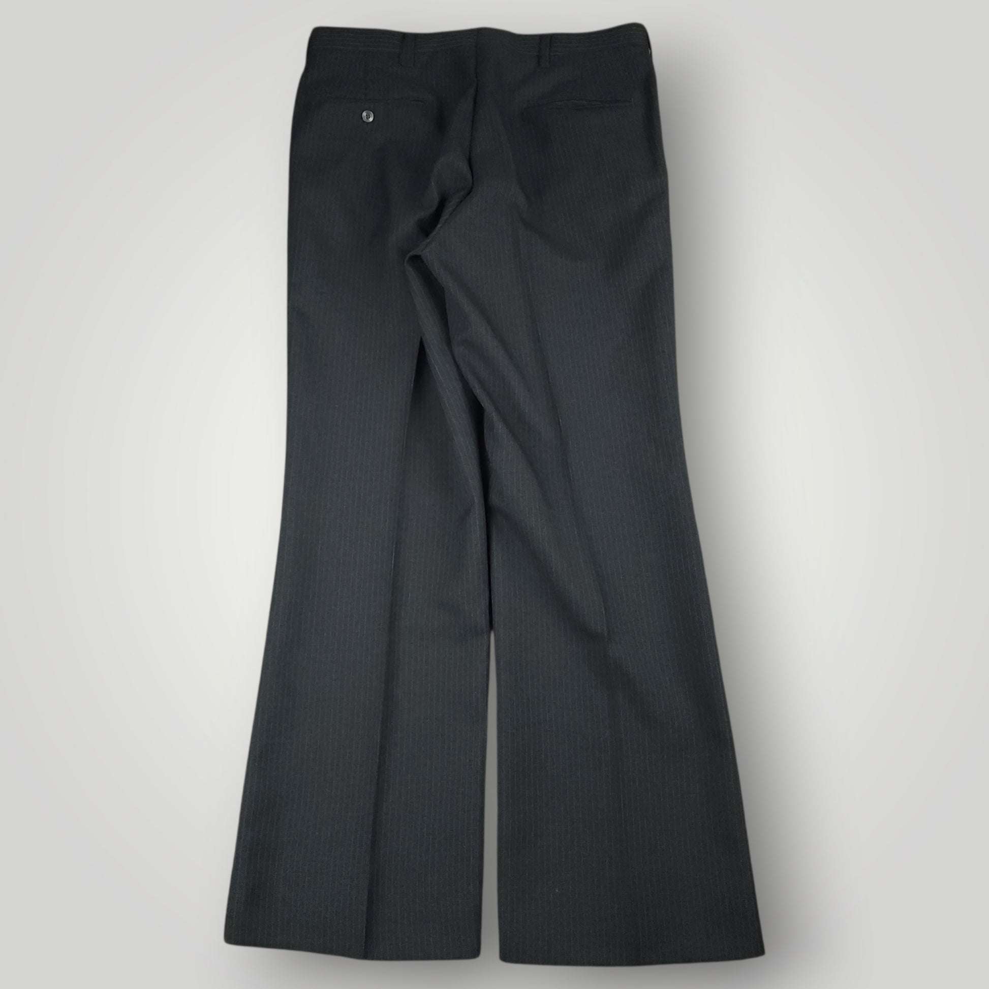 Rear view of vintage steel blue pinstripe trousers