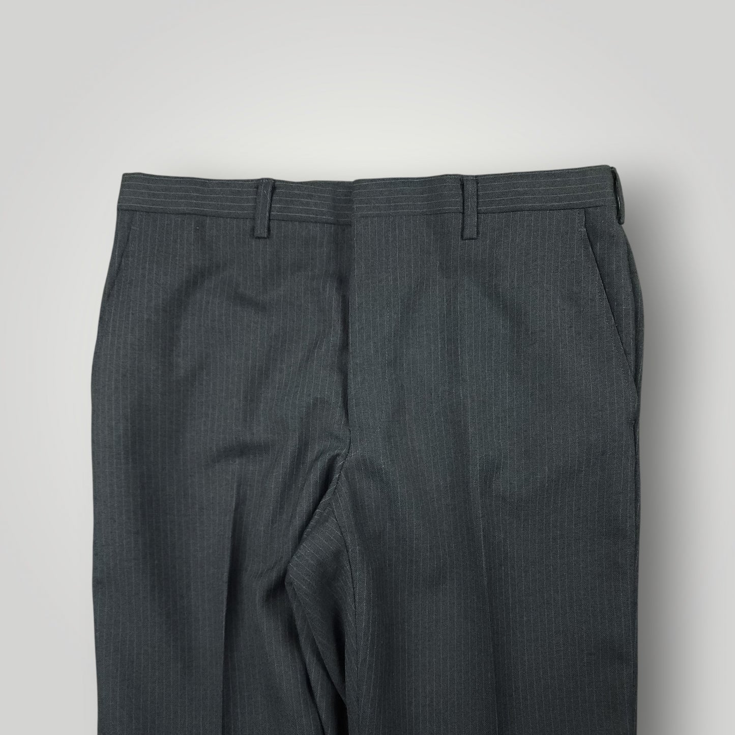 Waist and rise detail of vintage tropical wool trousers
