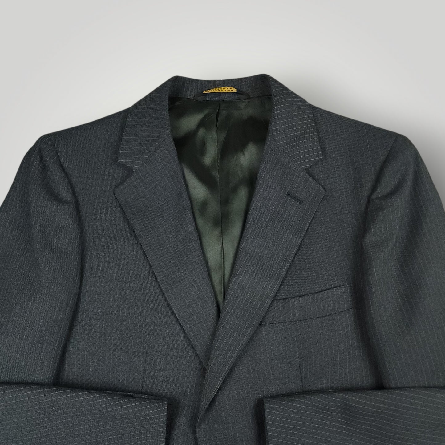 Vintage J. Riggings steel blue suit jacket angled front view