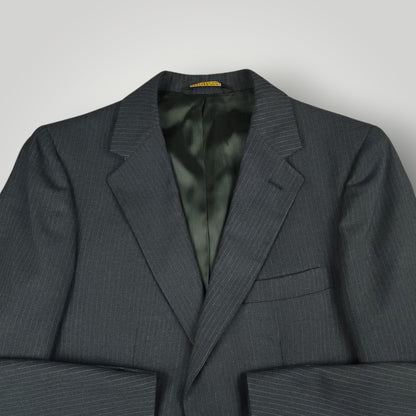 Vintage J. Riggings steel blue suit jacket angled front view