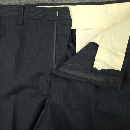 Vintage steel blue wool suit trouser closure detail