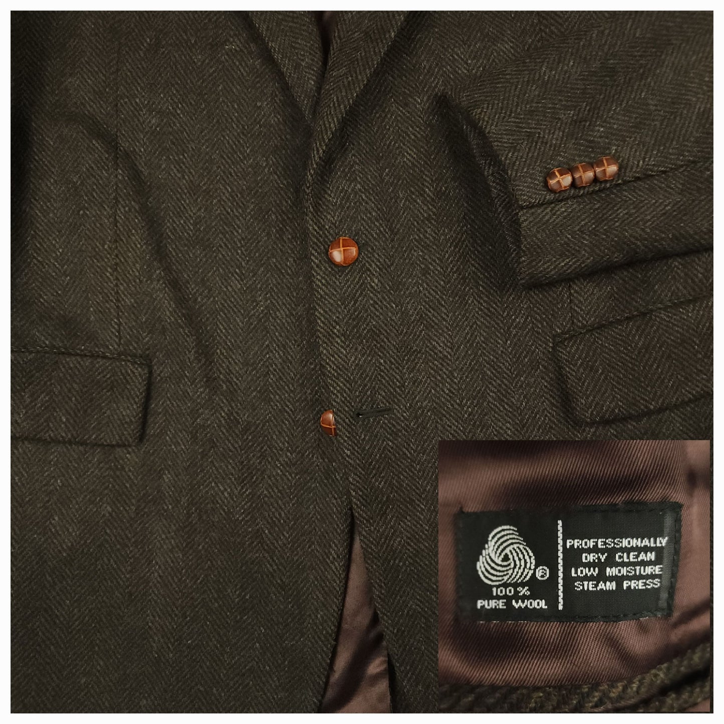 Vtg 80s Classic Fit Herringbone Tweed Jacket 44L