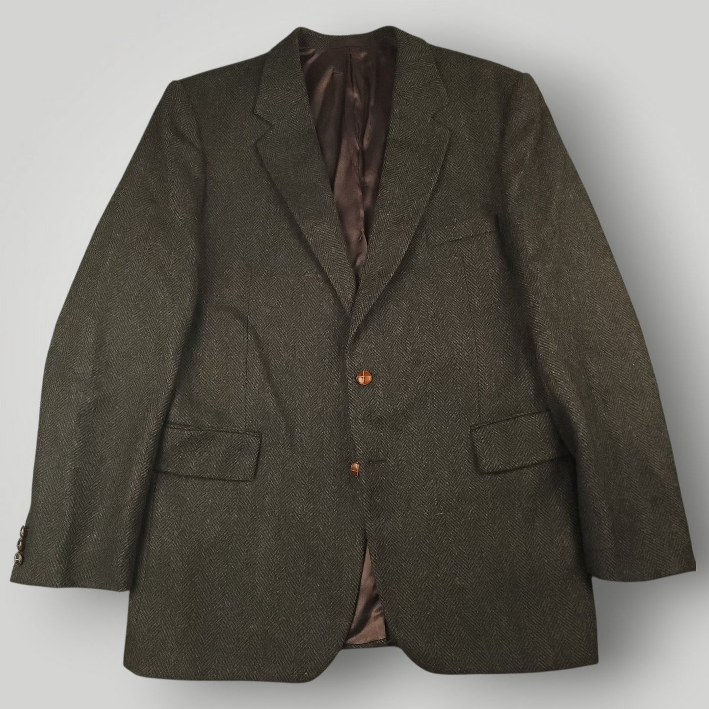 Vtg 80s Classic Fit Herringbone Tweed Jacket 44L