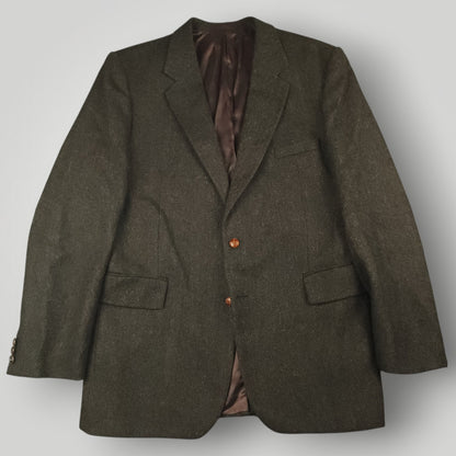 Vtg 80s Classic Fit Herringbone Tweed Jacket 44L