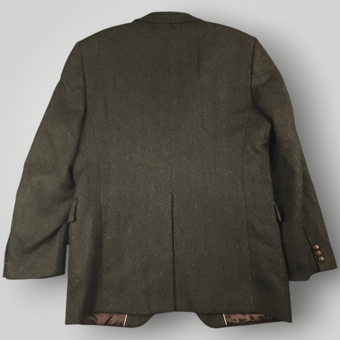 Vtg 80s Classic Fit Herringbone Tweed Jacket 44L