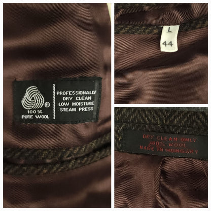 Vtg 80s Classic Fit Herringbone Tweed Jacket 44L
