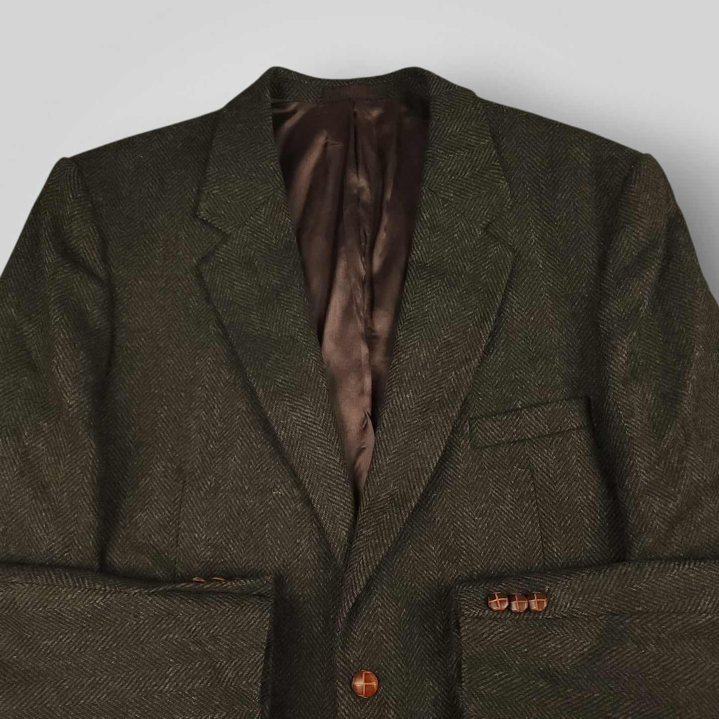 Vtg 80s Classic Fit Herringbone Tweed Jacket 44L