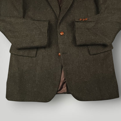 Vtg 80s Classic Fit Herringbone Tweed Jacket 44L