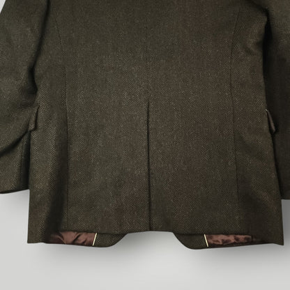 Vtg 80s Classic Fit Herringbone Tweed Jacket 44L