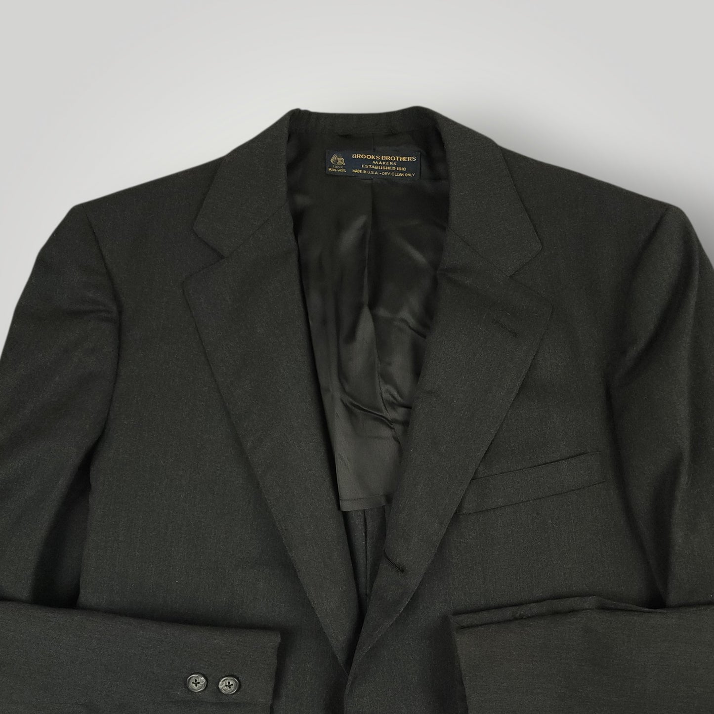 Front angle view of Brooks Brothers Makers sack jacket with classic ivy styling