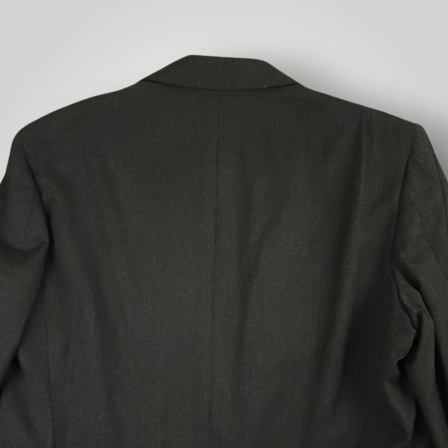 Rear shoulder detail of vintage Brooks Brothers sack jacket showing wool fabric texture